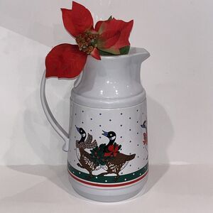 Vintage Pitcher Vase Goose Duck Christmas No Lid Cottage Granny Core Farmhouse
